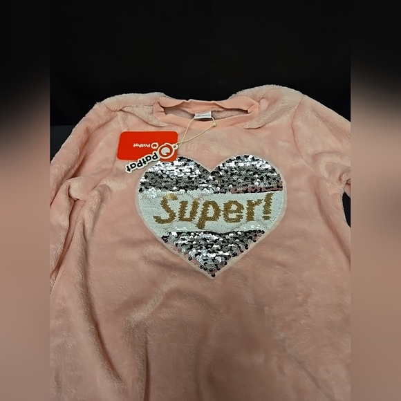 Size 7-8 Years Girls Sweater Dress Super! With Sequined Heart Long Sleeve - Picture 3 of 5